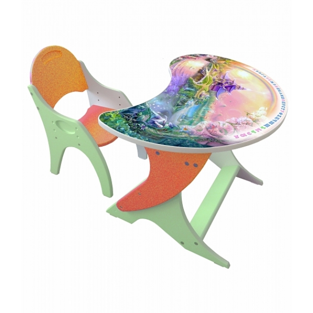 Стол со стульчиком Интехпроект Волшебный Остров эвкалипт оранжевый