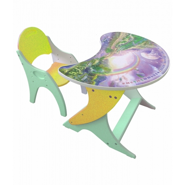 Стол со стульчиком Интехпроект Космошкола салатово желтый
