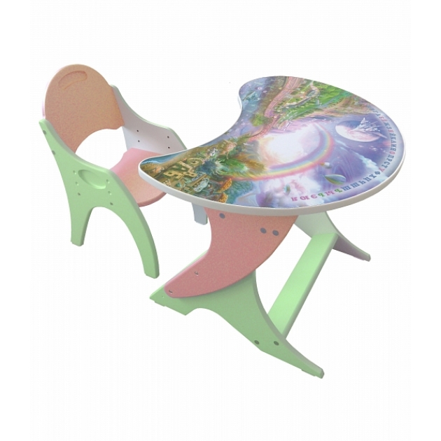 Стол со стульчиком Интехпроект Космошкола салатовый персиковый