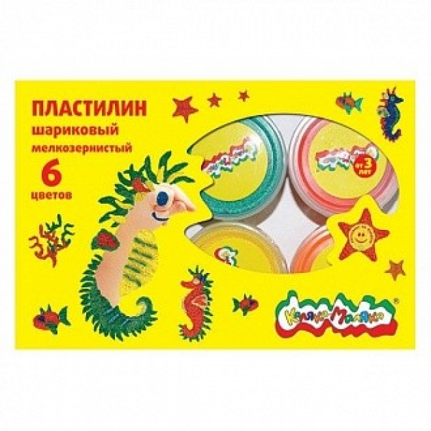 Пластилин шариковый мелкозернистый 6 цветов Каляка Маляка ПШМКМ06