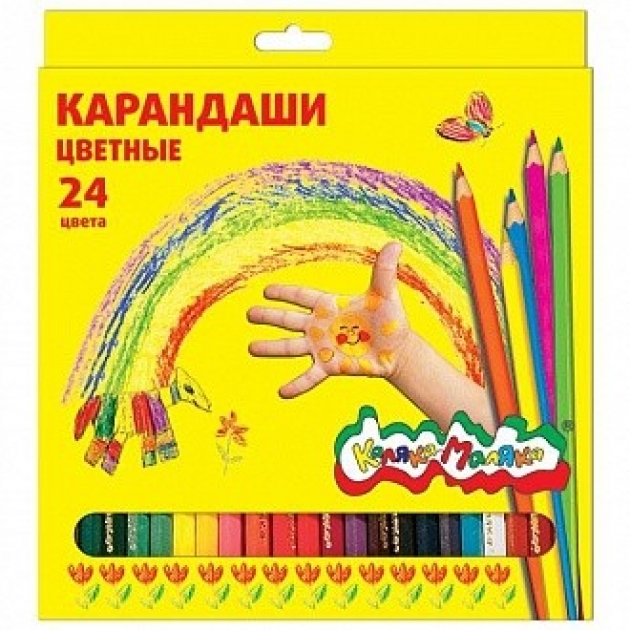 Карандаши цветные шестигранные с заточкой 24 цвета Каляка Маляка KKM24