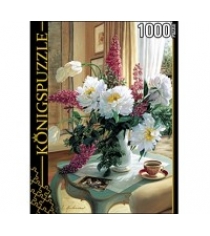 Пазлы Konigspuzzle цветы на кофейном столике 1000 эл АЛК1000-6507...