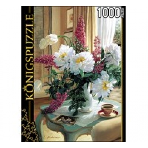 Пазлы Konigspuzzle цветы на кофейном столике 1000 эл АЛК1000-6507