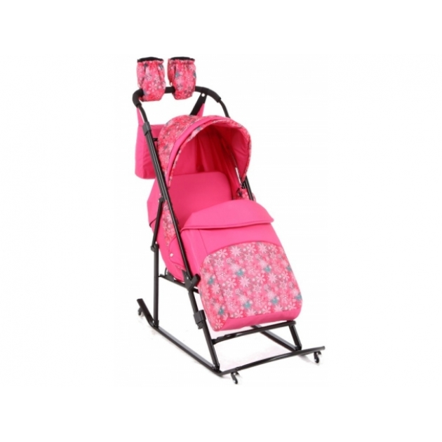 Санки коляска Kristy Luxe Comfort Plus розовый снежинки розовый