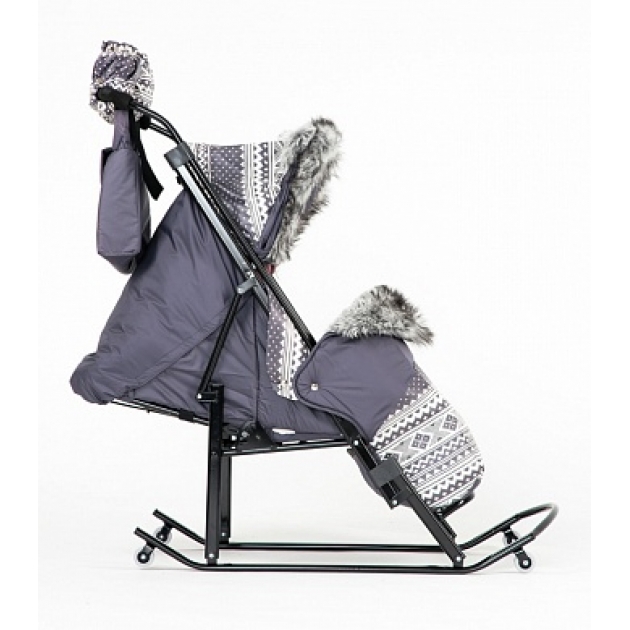 Санки коляска Kristy Luxe Premium Plus серый скандинавский орнамент