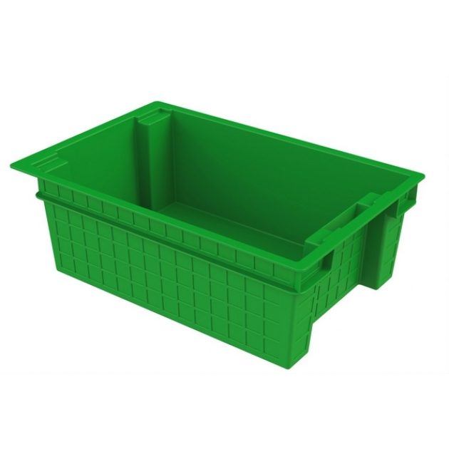 Ящик сплошной 60х40х20 см из первичного полиэтилена зеленый