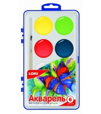 Акварельная краска с кисточкой 6 цветов Lori Акв-001/01