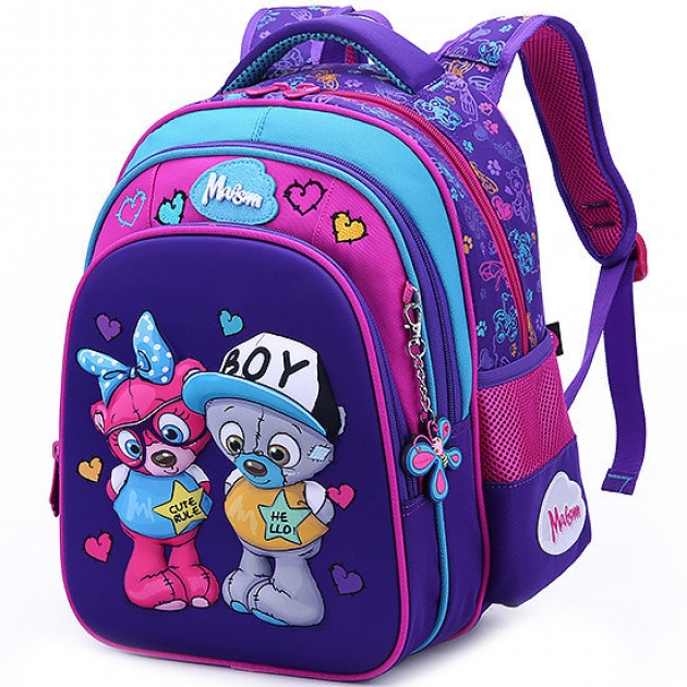 Рюкзак школьный Maksimm медвежата фиолетовый C301-2