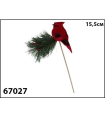 Елочное украшение grande птичка на сосновой ветке красный 15 5 см Marko Ferenzo 67027