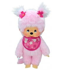 Мягкая игрушка девочка мончичи в слюнявчике 20 см розовая шерстка Monchhichi 242...