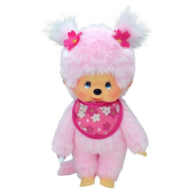Мягкая игрушка девочка мончичи в слюнявчике 20 см розовая шерстка Monchhichi 242894