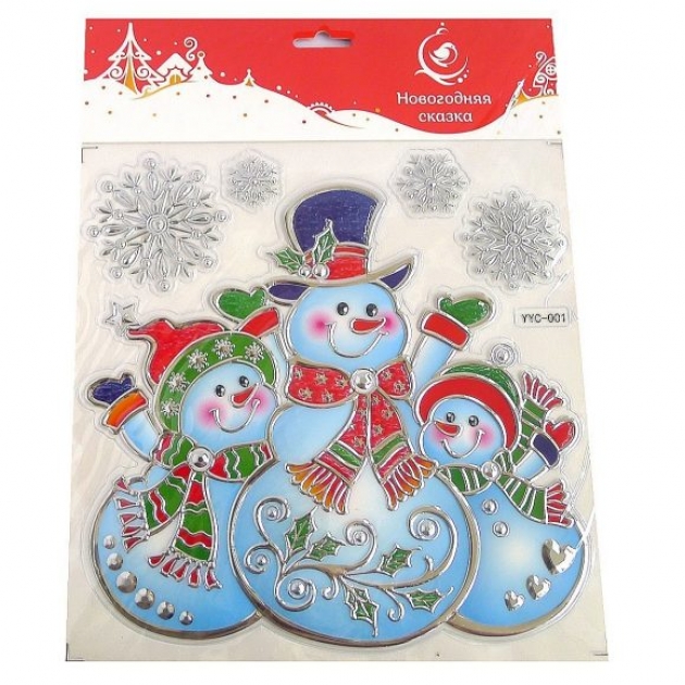 Наклейка на стекло снеговик Новогодняя сказка 973568