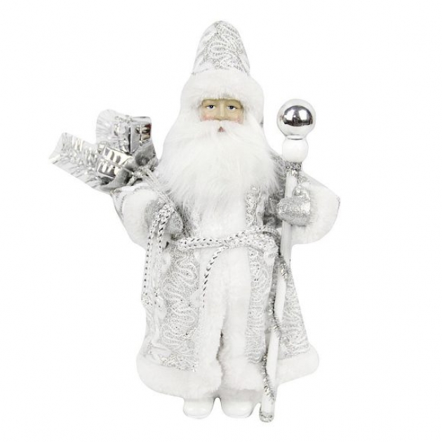 Кукла дед мороз 28 см серебро Новогодняя сказка 973720