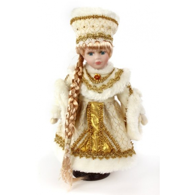 Кукла фарфор снегурочка в золотом 12  Новогодняя сказка 972030