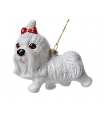 Елочное украшение собачка с бантиком 10 см пластик Новогодняя сказка 972510