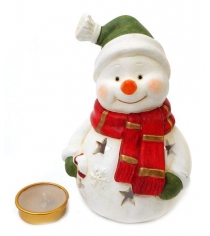 Подсвечник снеговик 16 см керам свеча в коплекте Новогодняя сказка 972787