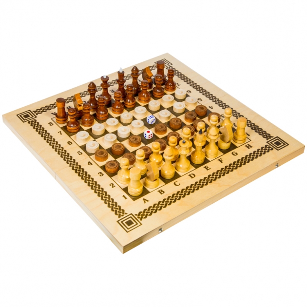 Набор 3 в 1 нарды шашки шахматы деревянные с доской Орловские шахматы В-7