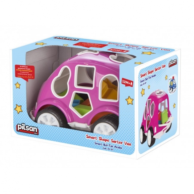 Машинка сортер с кубиками розовая Pilsan 03-187