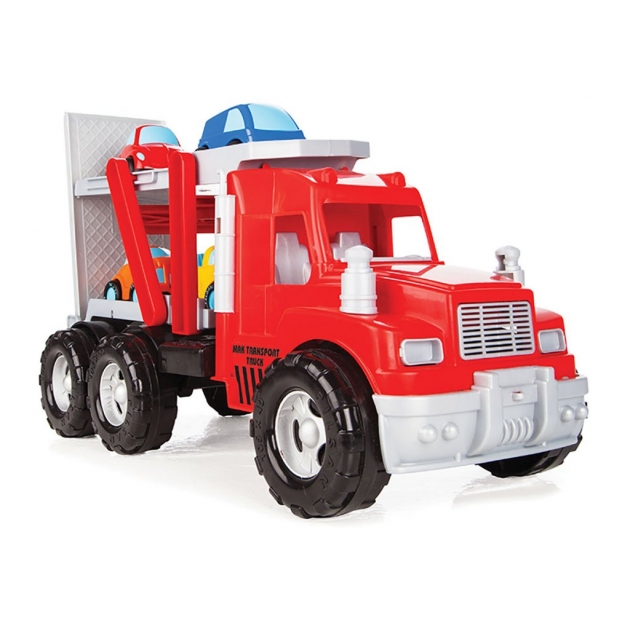 Грузовик автовоз mack truck с 4 мя машинками красный Pilsan 06-619