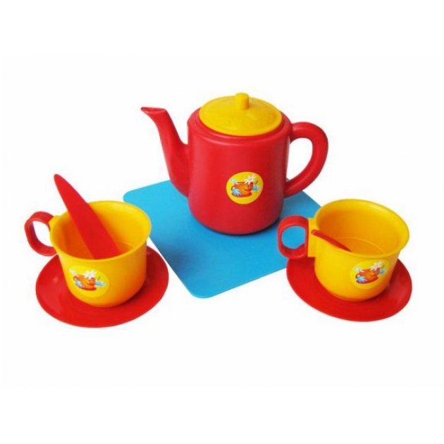 Набор чашек с чайником 5 предметов на подставке Пластмастер 21002