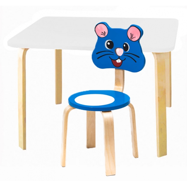 Комплект мебели Polli Tolli Мордочки с белым столиком и голубым стульчиком