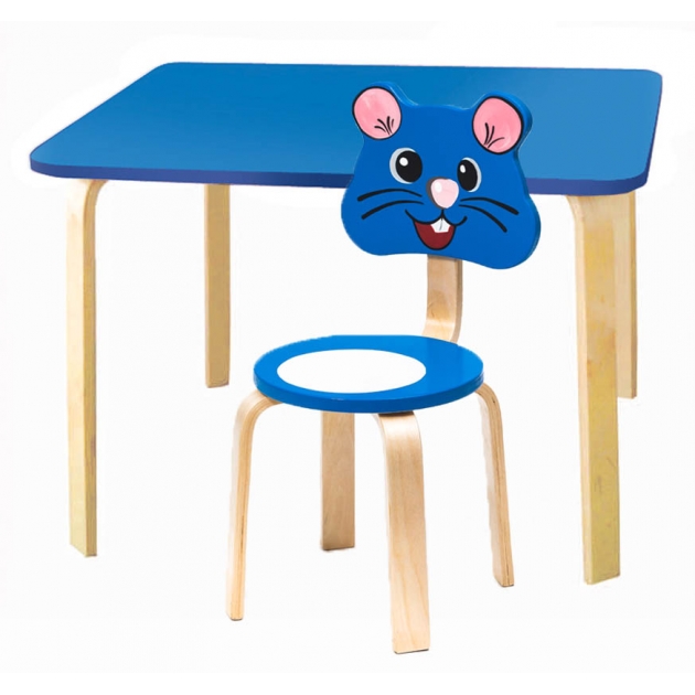 Комплект мебели Polli Tolli Мордочки с голубым столиком и голубым стульчиком