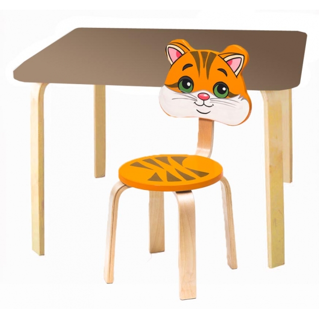 Комплект мебели Polli Tolli Мордочки с коричневым столиком и оранжевым стульчиком