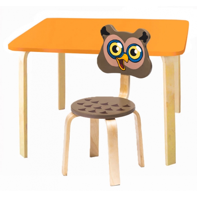 Комплект мебели Polli Tolli Мордочки с оранжевым столиком и коричневым стульчиком