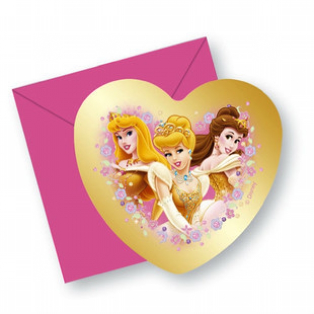 Приглашения в конвертах с золотым кантом принцессы 8 штук Procos SA 9845