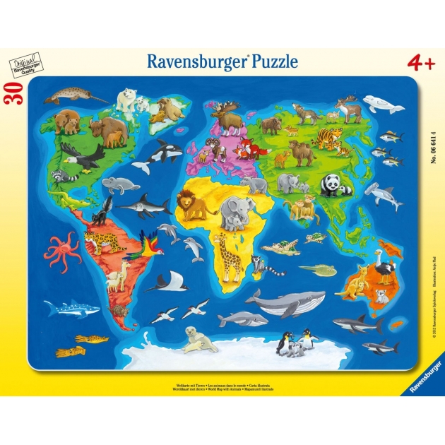 Пазл карта мира с животными 30 элементов Ravensburger 6641