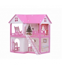 Домик для кукол R&S Коттедж Светлана бело-розовый с мебелью