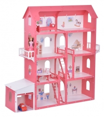 Дом для кукол R&S Коттедж Александра бело-красный с мебелью