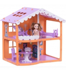 Домик для кукол R&S Дом Анжелика оранжево-сиреневый с мебелью