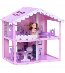 Домик для кукол R&S Дом Анжелика розово-сиреневый с мебелью