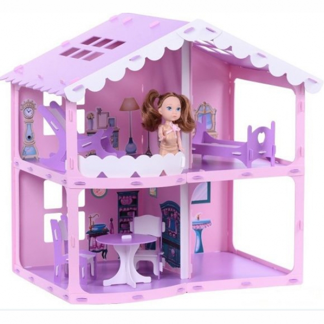 Домик для кукол R&S Дом Анжелика розово-сиреневый с мебелью