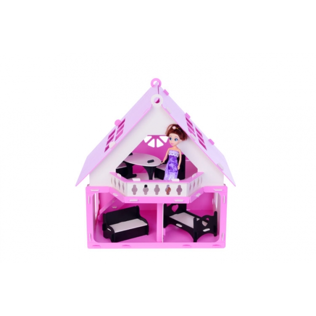 Домик для кукол R&S Дачный дом Варенька бело-розовый с мебелью