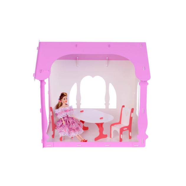 Домик для кукол R&S Летний дом Вероника бело-розовый с мебелью