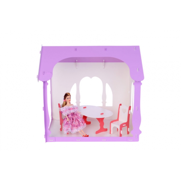 Домик для кукол R&S Летний дом Вероника бело-сиреневый с мебелью