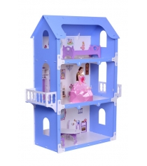 Домик для кукол R&S Коттедж Екатерина бело-синий с мебелью