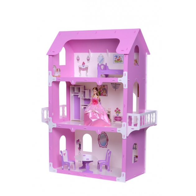 Домик для кукол R&S Коттедж Екатерина бело-розовый с мебелью