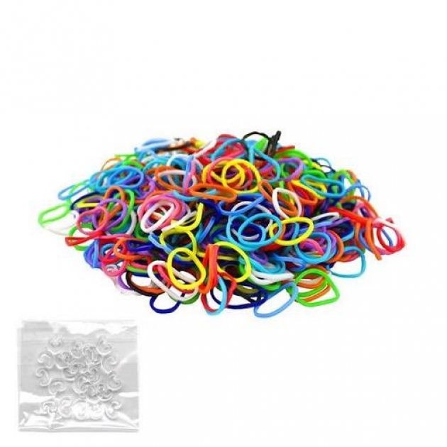 Резинки для плетения браслетов Rainbow Loom Микс Solid Bands 24 клипсы и 600 резинок B0002(697)