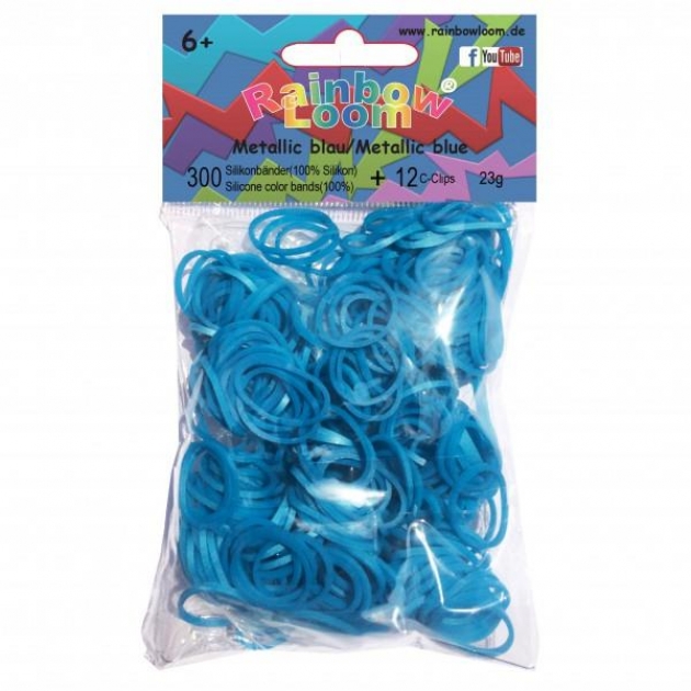 Резинки для плетения браслетов Rainbow Loom Силикон голубой металлик B0297