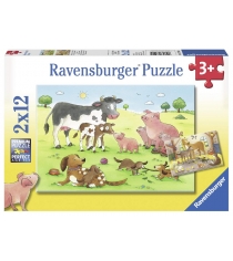 Пазл счастливые семьи животных 2 пазла по 12 элементов Ravensburger 7590