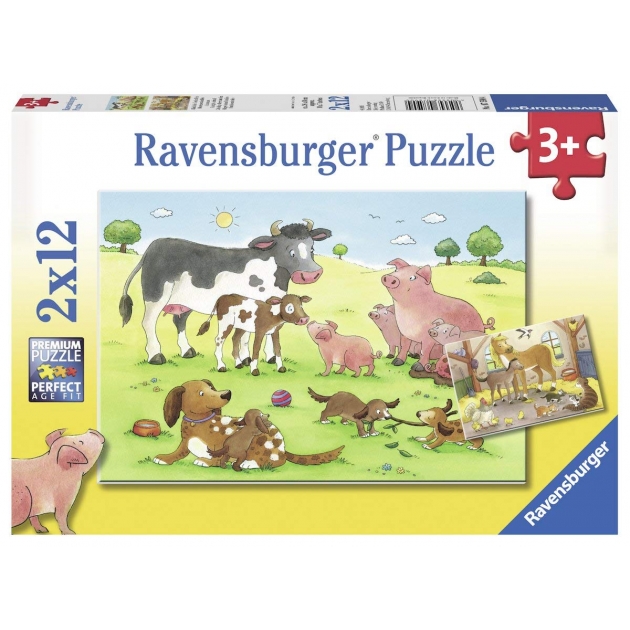 Пазл счастливые семьи животных 2 пазла по 12 элементов Ravensburger 7590