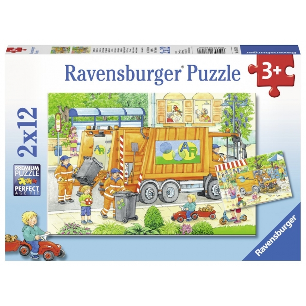 Пазл вывоз мусора и уборка улиц 2 пазла по 12 элементов Ravensburger 7617