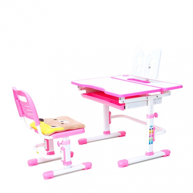 Комплект растущая парта и стул с чехлом Rifforma Comfort-07 розовый белый