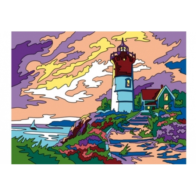 Раскраска песком формат а3 маяк у моря Рыжий кот Р-8889