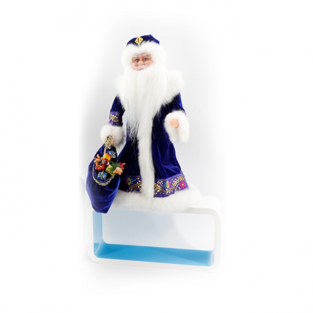 Новогодняя игрушка дед мороз в синей шубе звук движение 30 см Северное сияние IT101368