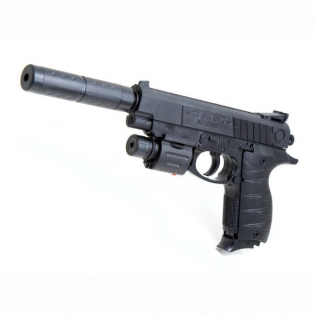 Детское оружие механический пистолет с глушителем и лазером Shantou Gepai ES869-399B-3