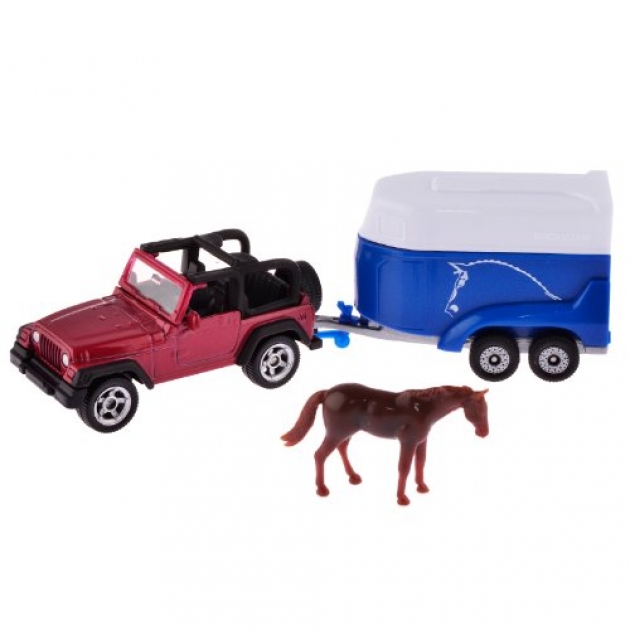 Модель автомобиля Siku Jeep Wrangle с прицепом для перевозки лошадей 1:50 1651